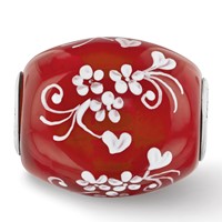 Ster.Silver Reflections Red Hand Painted Floral Hearts Fenton Glass Bead view 4