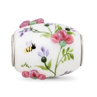 Sterling Silver White Hand Painted Floral Fenton Glass Bead view 3