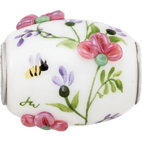 Sterling Silver White Hand Painted Floral Fenton Glass Bead view 4