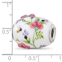 Sterling Silver White Hand Painted Floral Fenton Glass Bead view 5