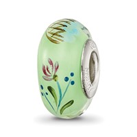 Ster.Silver Reflections Green Hand Painted Calico Bird Fenton Glass Bead view 5