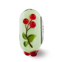 Ster.Silver Reflections Green Hand Painted Cherries Fenton Glass Bead view 5