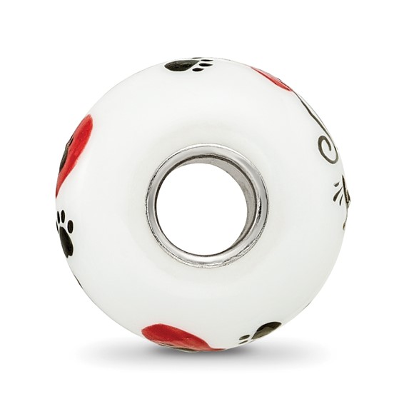 Ster.Silver Reflections White Hand Painted Cat Paws Fenton Glass Bead