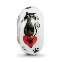 Ster.Silver Reflections White Hand Painted Cat Paws Fenton Glass Bead view 3