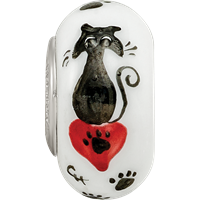 Ster.Silver Reflections White Hand Painted Cat Paws Fenton Glass Bead view 4