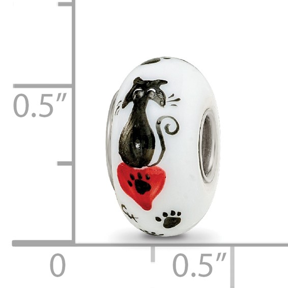 Ster.Silver Reflections White Hand Painted Cat Paws Fenton Glass Bead