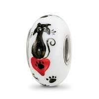 Ster.Silver Reflections White Hand Painted Cat Paws Fenton Glass Bead view 1