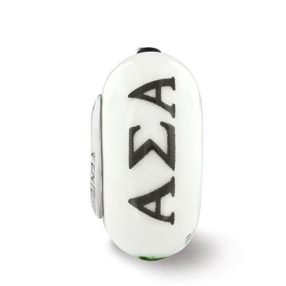 Ster.Silver Reflections Hand Painted Alpha Sigma Alpha Fenton Glass Bead
