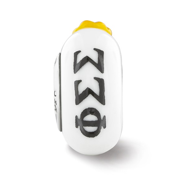 Ster.Silver Reflections Hand Painted Phi Sigma Sigma Fenton Glass Bead