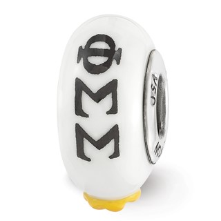 Ster.Silver Reflections Hand Painted Phi Sigma Sigma Fenton Glass Bead