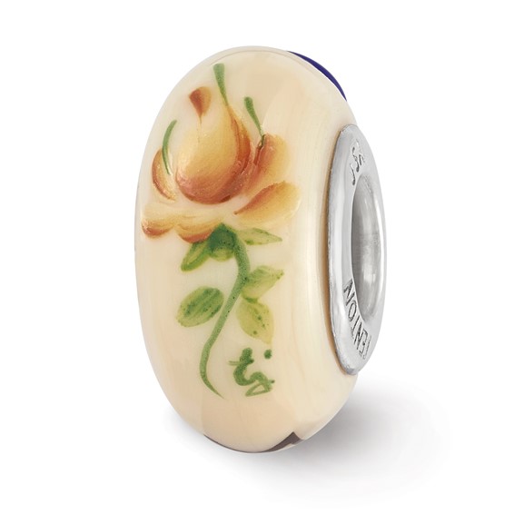 Ster.Silver Reflections Hand Painted Sigma Delta Tau Fenton Glass Bead