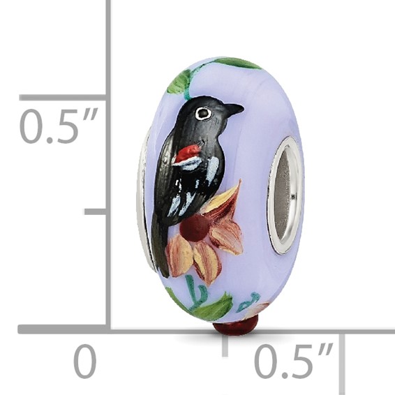 Sterling Silver Reflections Blue Bye Bye Blackbird Fenton Glass Bead