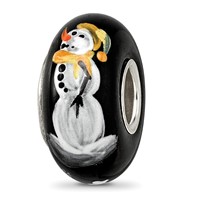 Sterling Silver Reflections Black Snowman Frosty Nights Fenton Glass Bead view 1