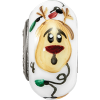 Sterling Silver Reflections White Rudy Reindeer with Lights Fenton Glass Bead view 4