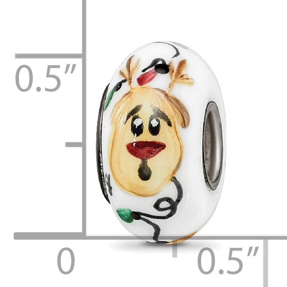 Sterling Silver Reflections White Rudy Reindeer w/lights Fenton Glass Bead