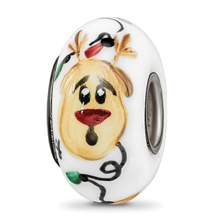 Sterling Silver Reflections White Rudy Reindeer w/lights Fenton Glass Bead