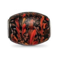 Sterling Silver Reflections Black & Orange Autumn Fires Fenton Glass Bead view 5
