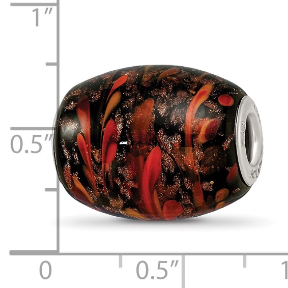 Sterling Silver Reflections Black & Orange Autumn Fires Fenton Glass Bead