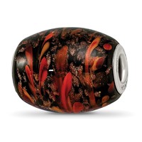 Sterling Silver Reflections Black & Orange Autumn Fires Fenton Glass Bead view 1