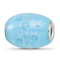 Sterling Silver Reflections Blue Frosted Windowpanes Fenton Glass Bead view 1