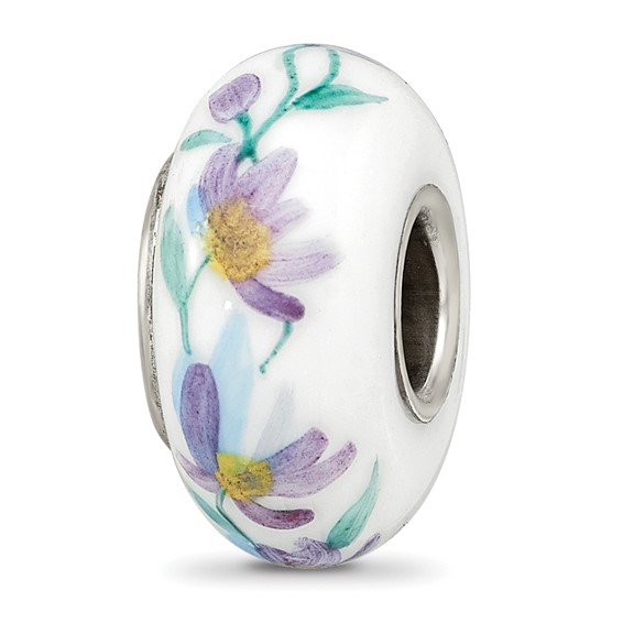 Sterling Silver Reflections Misty Morning Flowers Fenton Glass Bead