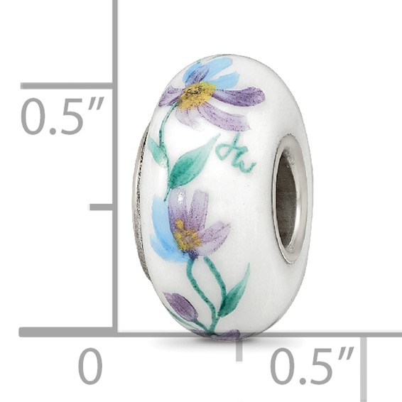 Sterling Silver Reflections Misty Morning Flowers Fenton Glass Bead
