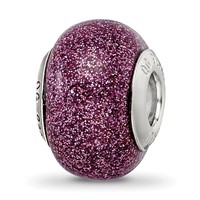 Sterling Silver Reflections Pink Glitter Italian Glass Bead view 1