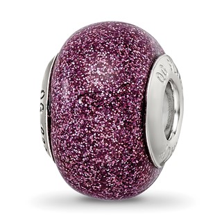 Sterling Silver Reflections Pink Glitter Italian Glass Bead