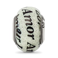 Sterling Silver Reflections Love Amor Black & White Glitter Italian Glass view 5