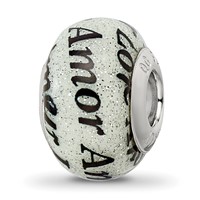 Sterling Silver Reflections Love Amor Black & White Glitter Italian Glass view 1