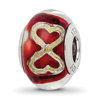 Sterling Silver Reflections Foil Heart Infinity Red Italian Glass Bead view 1