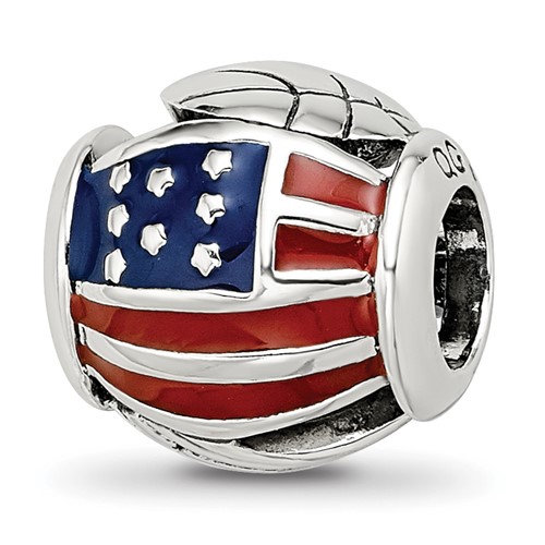 Sterling Silver Reflections Enameled Usa Theme Bead