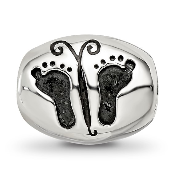 Sterling Silver Reflections Antiqued Baby Feet Butterfly Bead