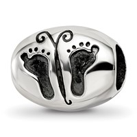 Sterling Silver Reflections Antiqued Baby Feet Butterfly Bead view 1