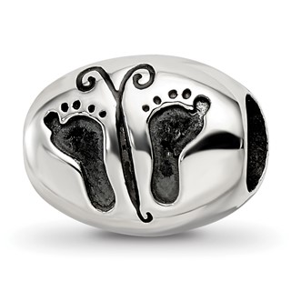Sterling Silver Reflections Antiqued Baby Feet Butterfly Bead