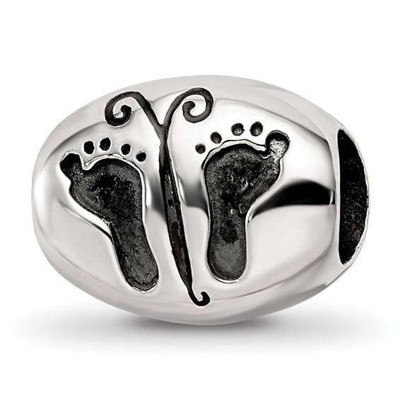 Sterling Silver Reflections Antiqued Baby Feet Butterfly Bead