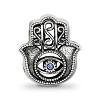 Sterling Silver Reflections Antiqued Blue Crystal Hamsa Chamseh Bead view 5