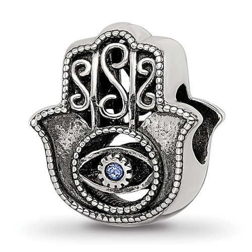 Sterling Silver Reflections Antiqued Blue Crystal Hamsa Chamseh Bead