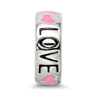 Sterling Silver Reflections Pink Enameled Hearts Love Amour Spacer Bead view 3
