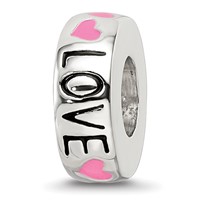 Sterling Silver Reflections Pink Enameled Hearts Love Amour Spacer Bead view 1