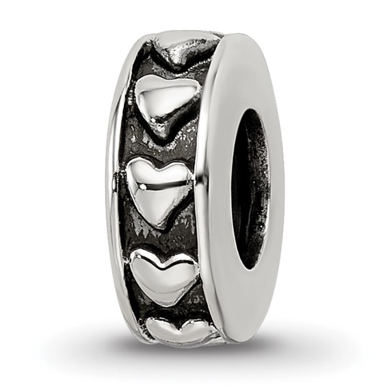 Sterling Silver Reflections Antiqued Hearts Gripper Bead