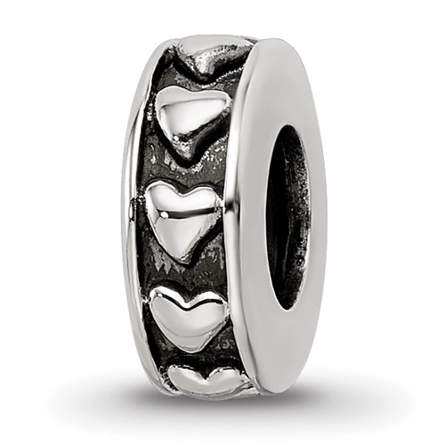 Sterling Silver Reflections Antiqued Hearts Gripper Bead