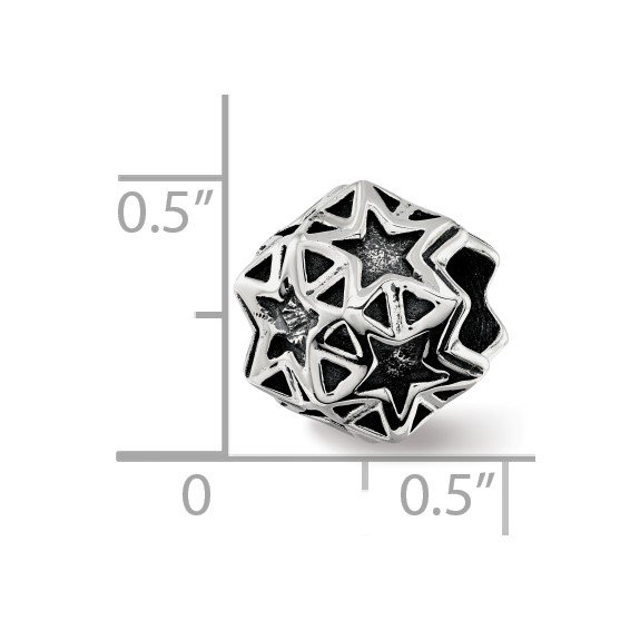 Sterling Silver Polished Antiqued Star Bead