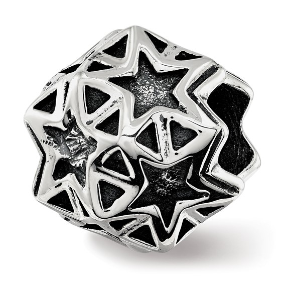 Sterling Silver Polished Antiqued Star Bead