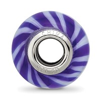Sterling Silver Reflections Rhodium-plated Blue & White Striped Glass Bead view 2