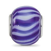 Sterling Silver Reflections Rhodium-plated Blue & White Striped Glass Bead view 5