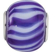 Sterling Silver Reflections Rhodium-plated Blue & White Striped Glass Bead view 3