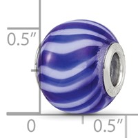 Sterling Silver Reflections Rhodium-plated Blue & White Striped Glass Bead view 4