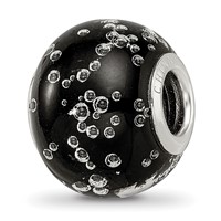 Sterling Silver Reflections Rhodium-plated Bubbles Black Glass Bead view 1