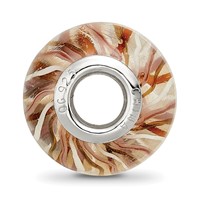 Sterling Silver Reflections Rh-plated Brown and White Striped Glass Bead view 2